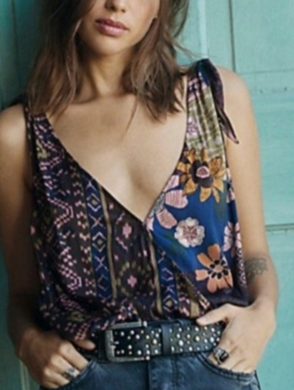 Free People Tied To You Floral Tie Sleeveless Blouse Top Size Small NEW NWT